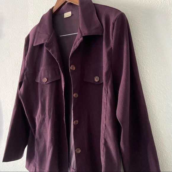 Shacket Retro Shirt Jacket Eggplant Ribbed Textured Button Up  Pockets XL Fall - Picture 3 of 10